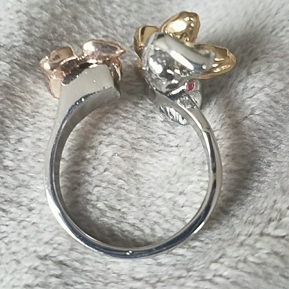 Sz 10 statement ring silver gold crystal flower - Picture 5 of 7